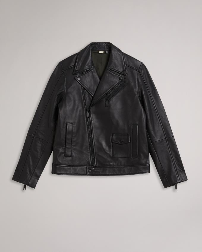 Veste Ted Baker Leather Biker Noir Homme | SUW-28414668